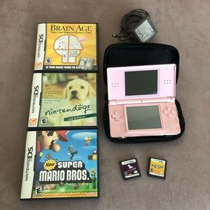 Nintendo DS Lite w/ Charger, Case, 5 Games (Mario Party, Super Mario Bros, etc.)